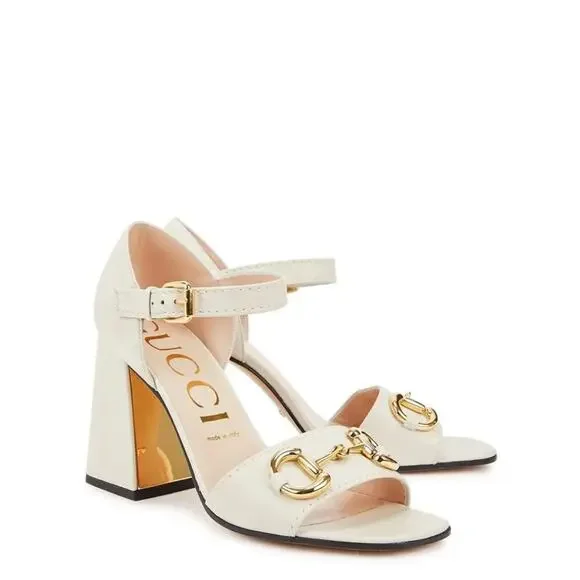 Gucci Charlotte 95 Horsebit Embellished Leather Sandals Nappa White EU 40/US 10 - Picture 2 of 14